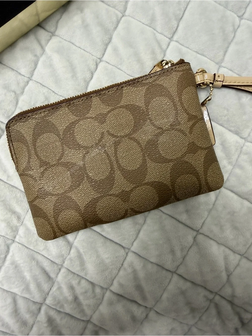 Coach Signature Wristlet with Patent Leather Trim